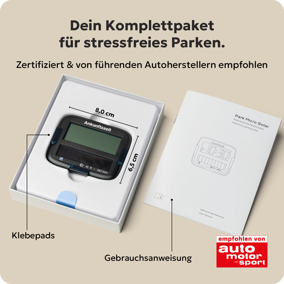 Needit Park Micro Solar solarbetriebene Parkscheibe Schwarz & Blau Set