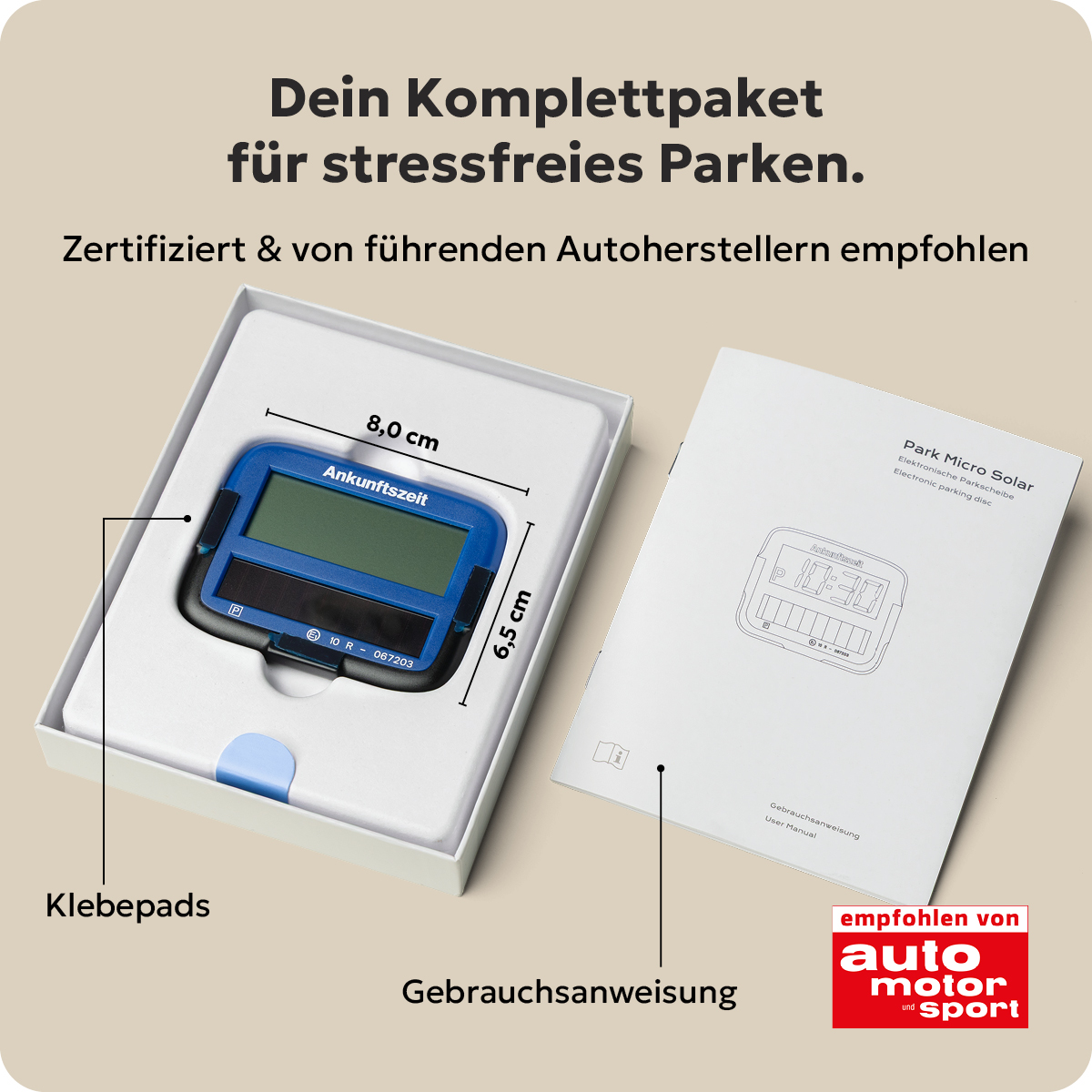 Needit Park Micro Solar solarbetriebene Parkscheibe Schwarz & Blau Set