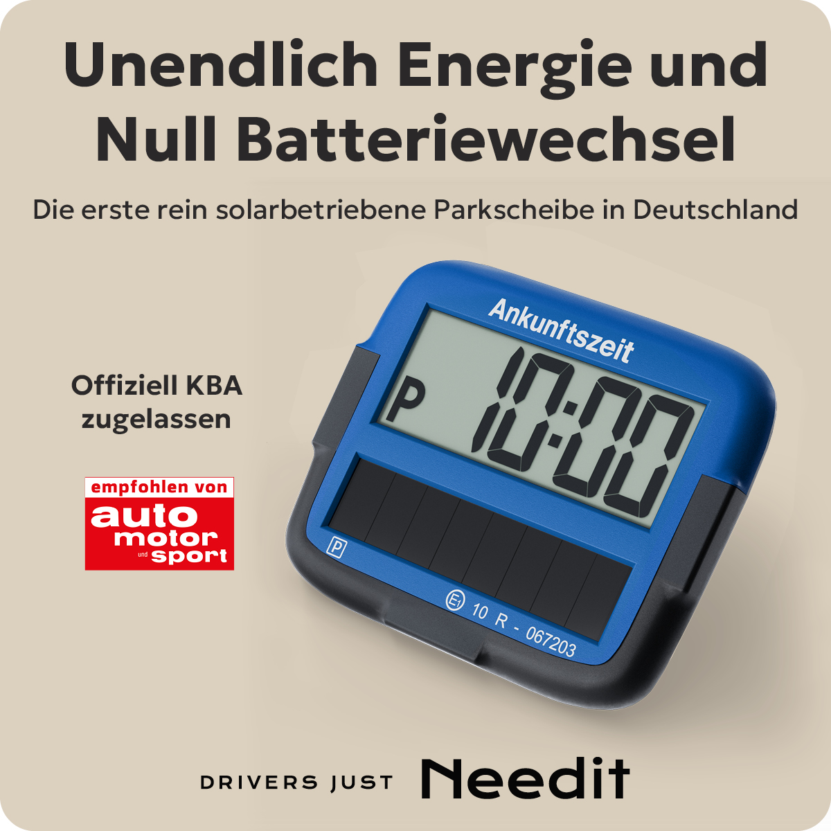 Needit Park Micro Solar solarbetriebene Parkscheibe Schwarz & Blau Set